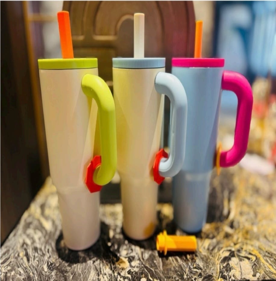 Colorful Insulated Tumblers with Handles and Straws