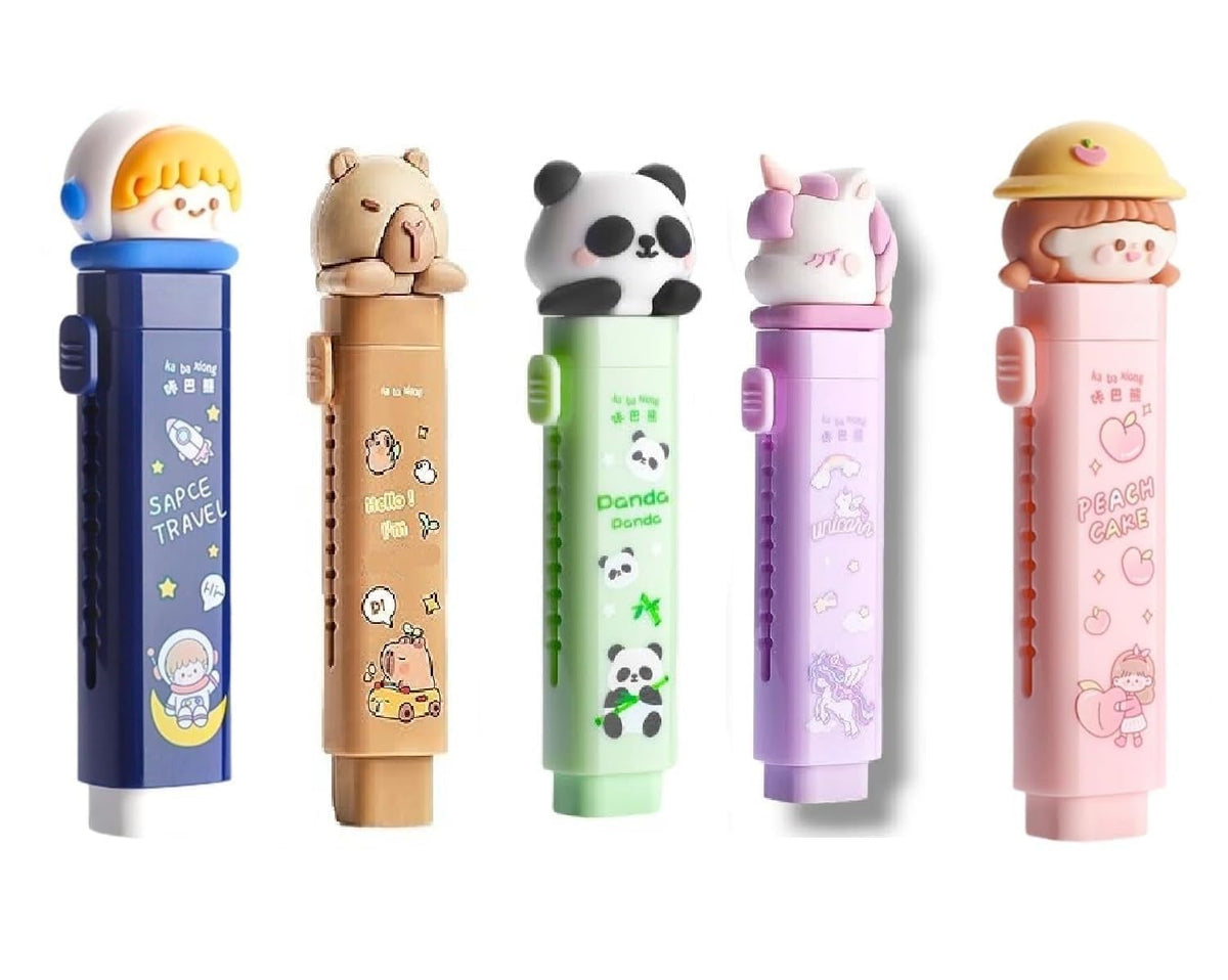 Cartoon-themed push-pull retractable erasers