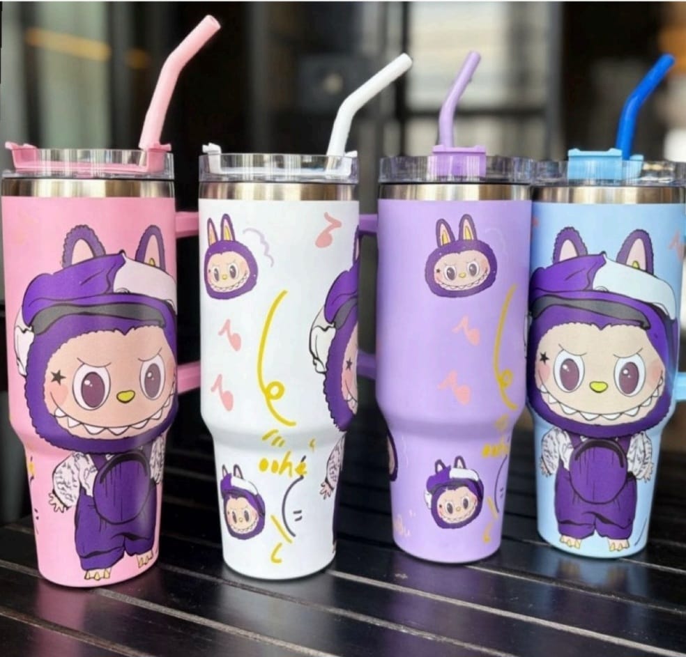 Labubu Inspired 1200ml Insulated Tumbler with Handle & Straw