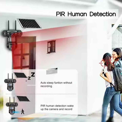 360° Wireless Solar-Powered 3-Lens Security Camera – 4MP WiFi/4G Outdoor Surveillance with PIR Motion Detection, 2-Way Audio, and Smart Color Night Vision