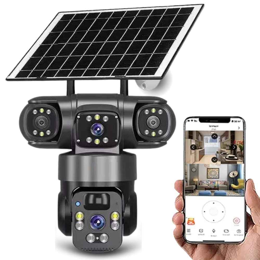 360° Wireless Solar-Powered 3-Lens Security Camera – 4MP WiFi/4G Outdoor Surveillance with PIR Motion Detection, 2-Way Audio, and Smart Color Night Vision