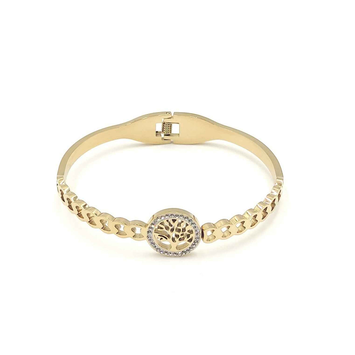 Gold Tree of Life Bangle with Sparkling Crystal Halo