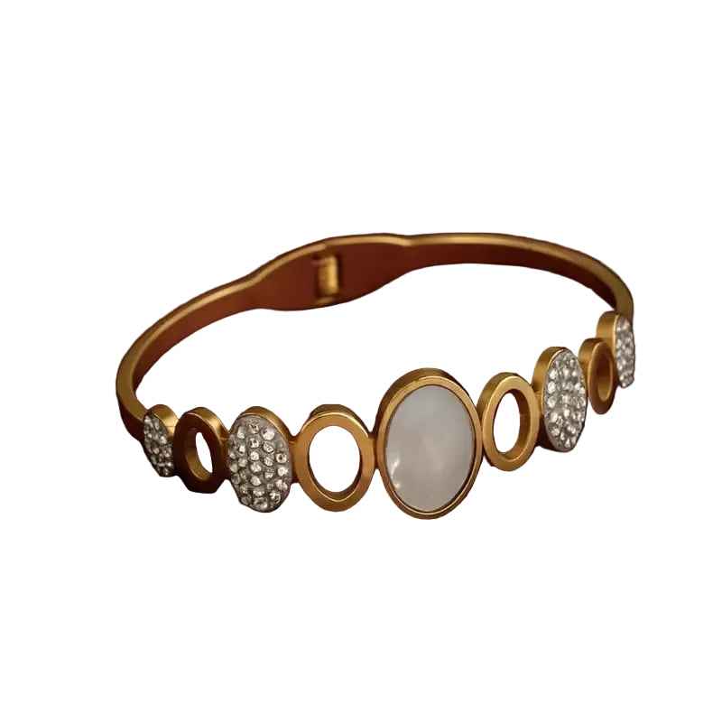 Gold Oval-Link Bangle with Mother-of-Pearl & Pave Crystal Accents