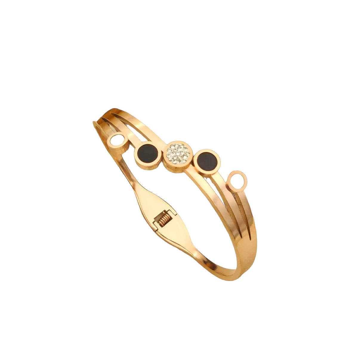 Gold Triple Band Bangle with Black & Crystal Circular Charms
