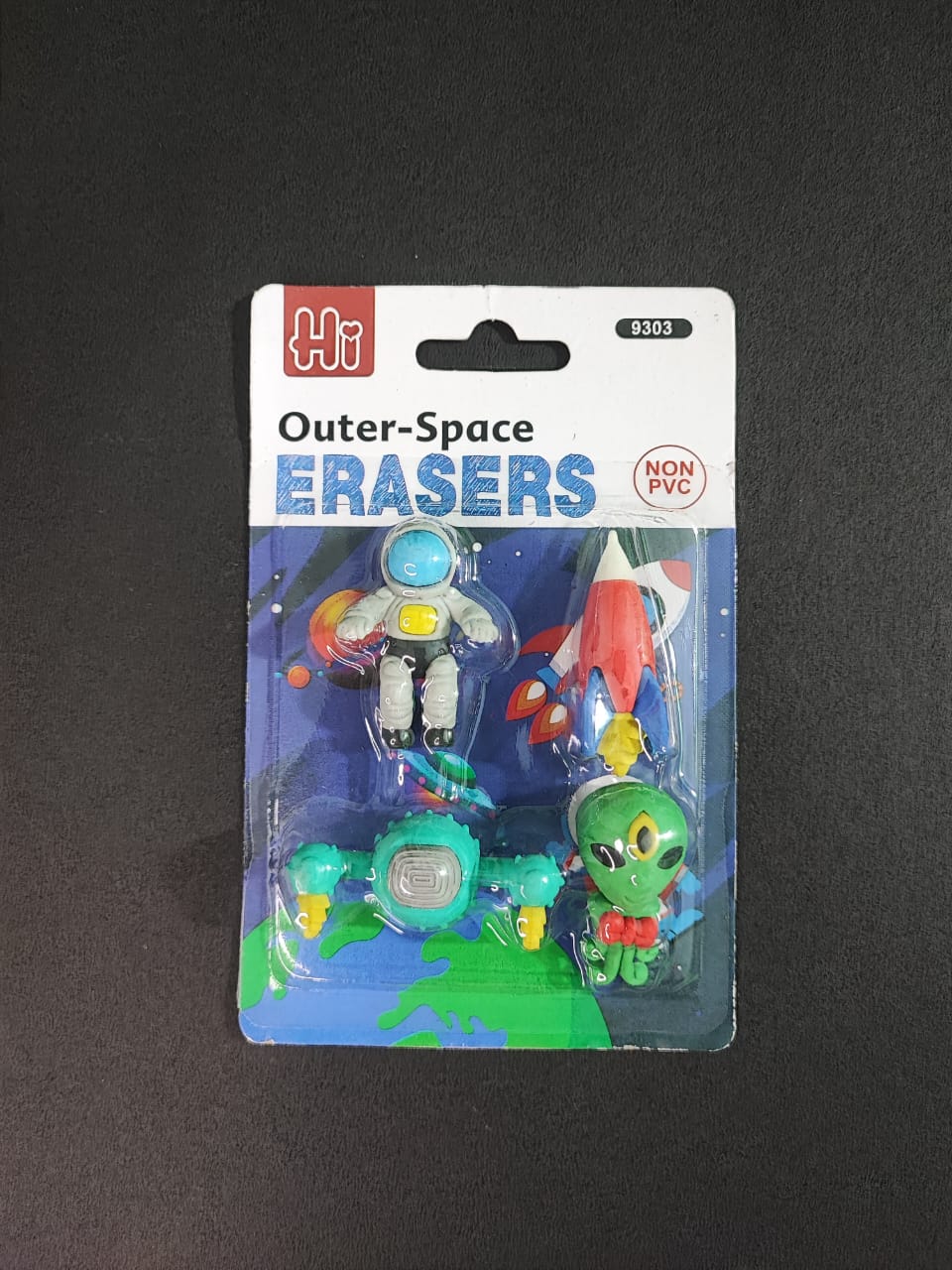 Erasers featuring space-themed cartoon characters