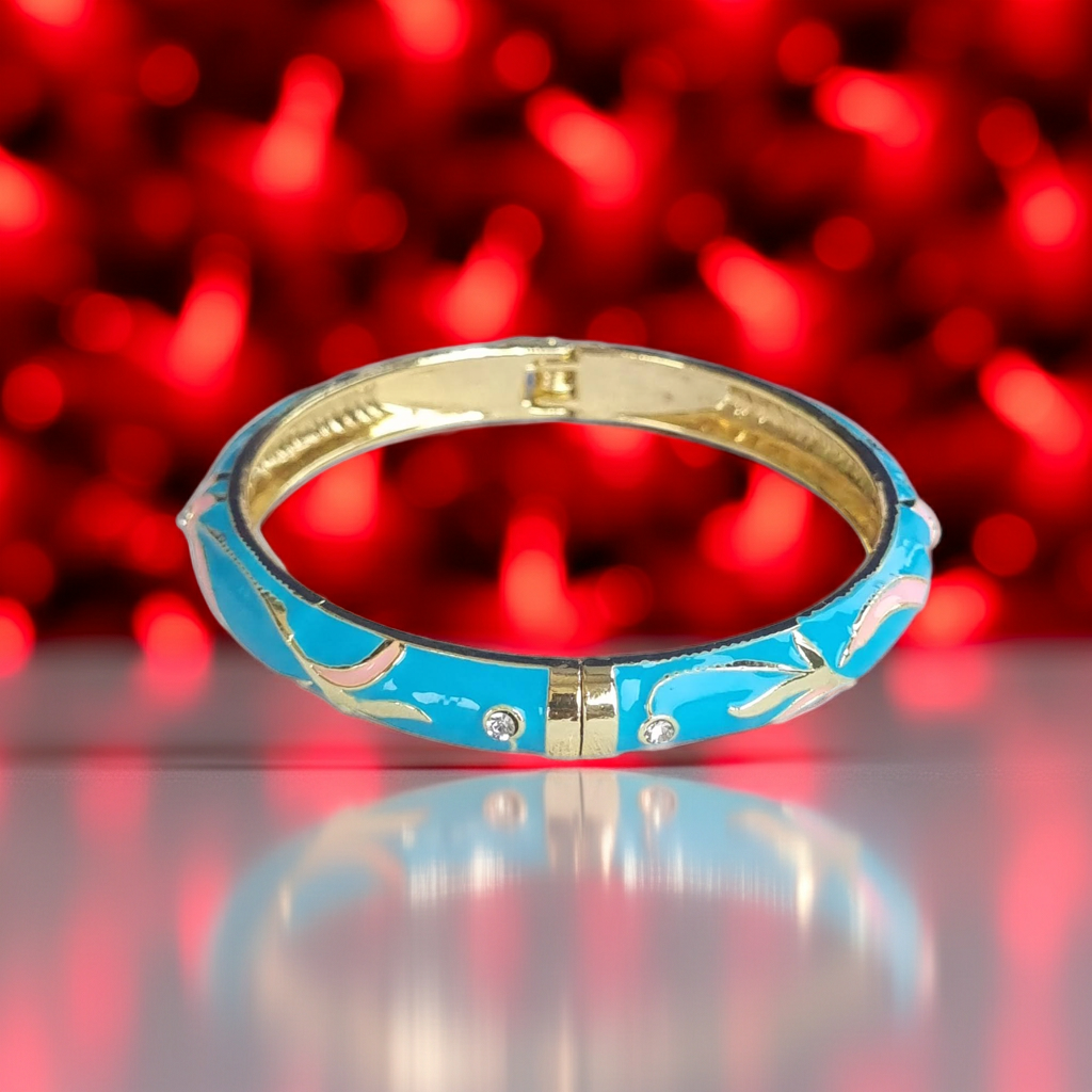 Bright Blue Pink Enamel Bangle Hinge Bracelet