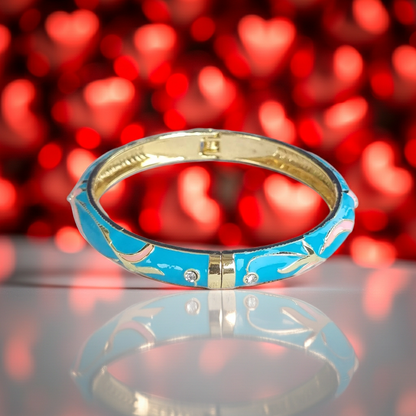 Bright Blue Pink Enamel Bangle Hinge Bracelet
