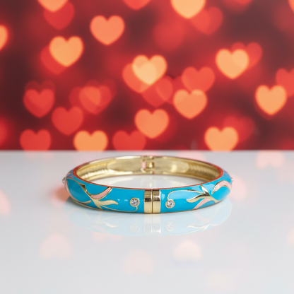 Bright Blue Pink Enamel Bangle Hinge Bracelet