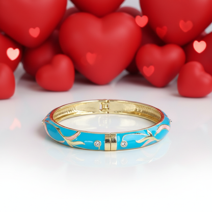 Bright Blue Pink Enamel Bangle Hinge Bracelet