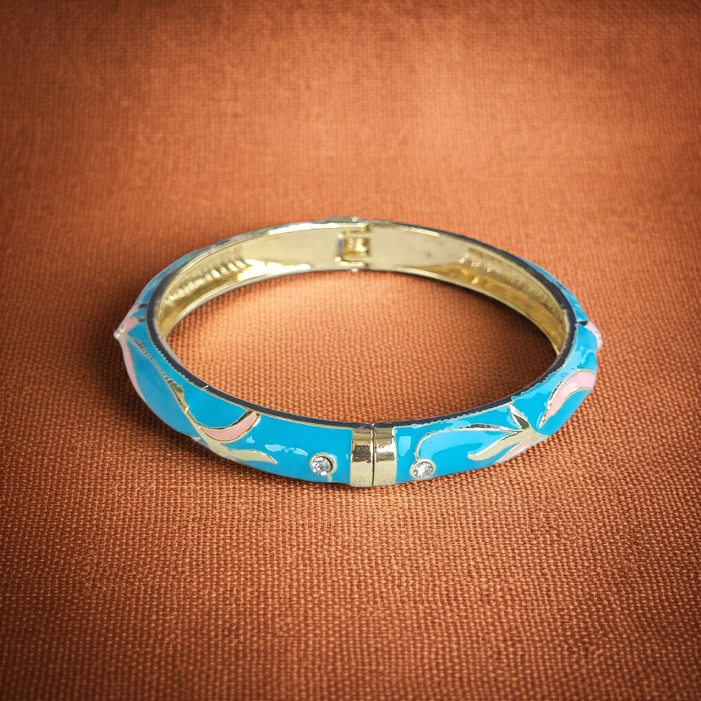 Bright Blue Pink Enamel Bangle Hinge Bracelet