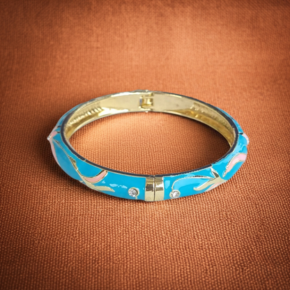 Bright Blue Pink Enamel Bangle Hinge Bracelet