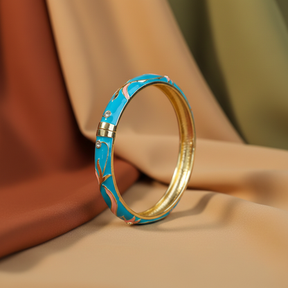 Bright Blue Pink Enamel Bangle Hinge Bracelet