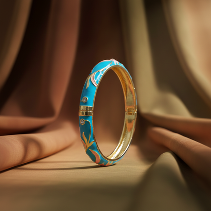 Bright Blue Pink Enamel Bangle Hinge Bracelet