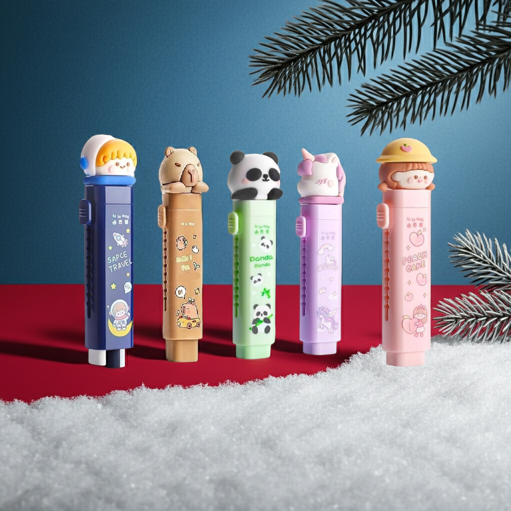 Cartoon-themed push-pull retractable erasers