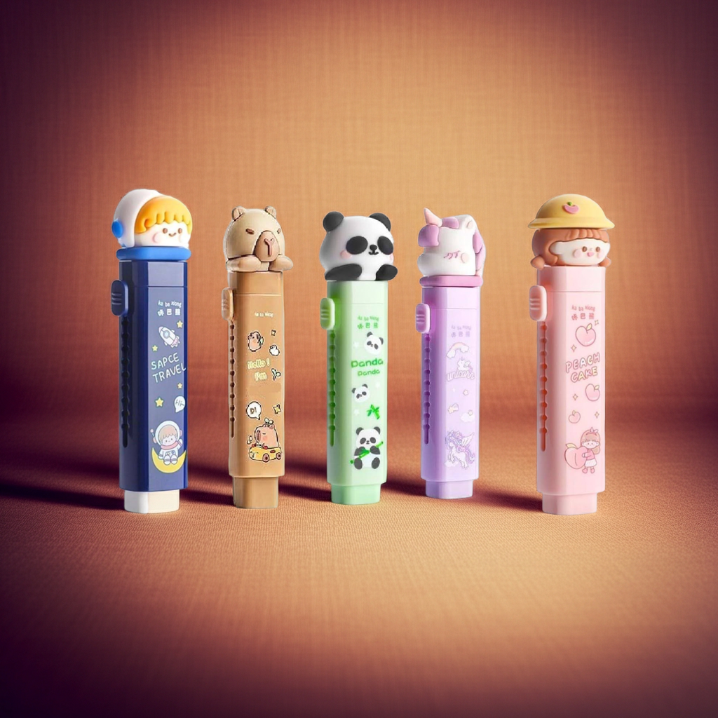 Cartoon-themed push-pull retractable erasers