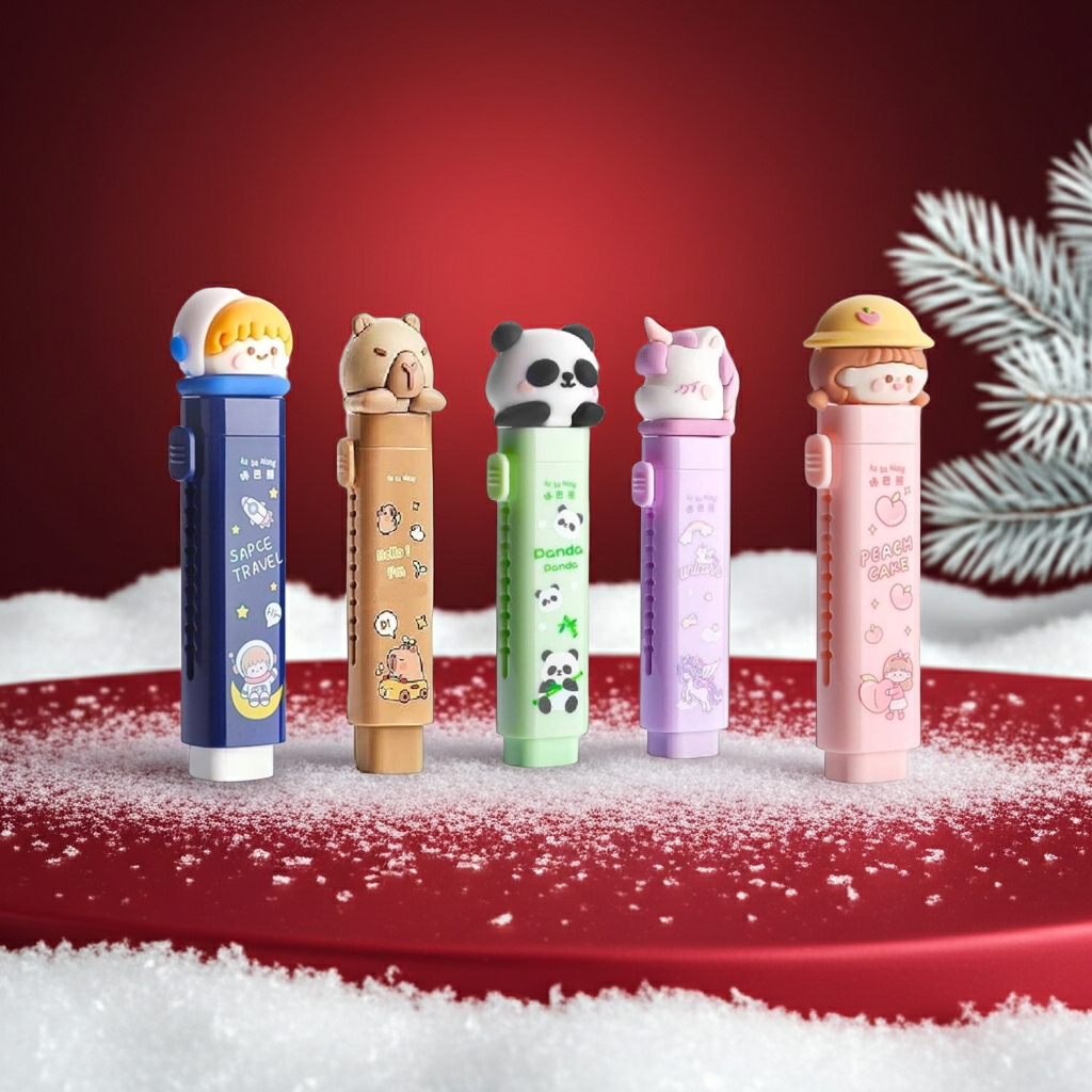 Cartoon-themed push-pull retractable erasers