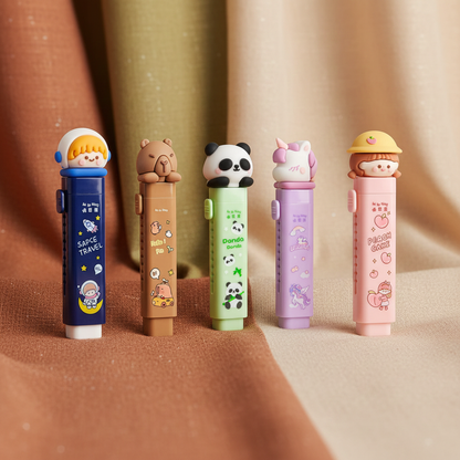 Cartoon-themed push-pull retractable erasers