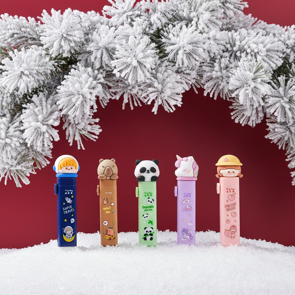 Cartoon-themed push-pull retractable erasers