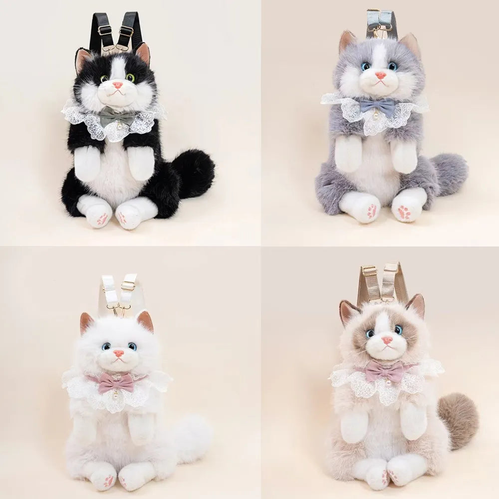 Ragdoll Cat Shaped Plush Travel Backpack  Cute 3D Aesthetic Daypack (4 Color)
