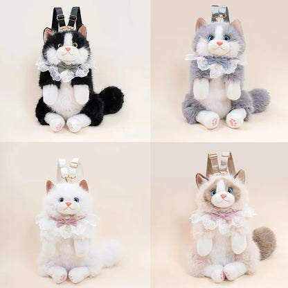 Ragdoll Cat Shaped Plush Travel Backpack  Cute 3D Aesthetic Daypack (4 Color)