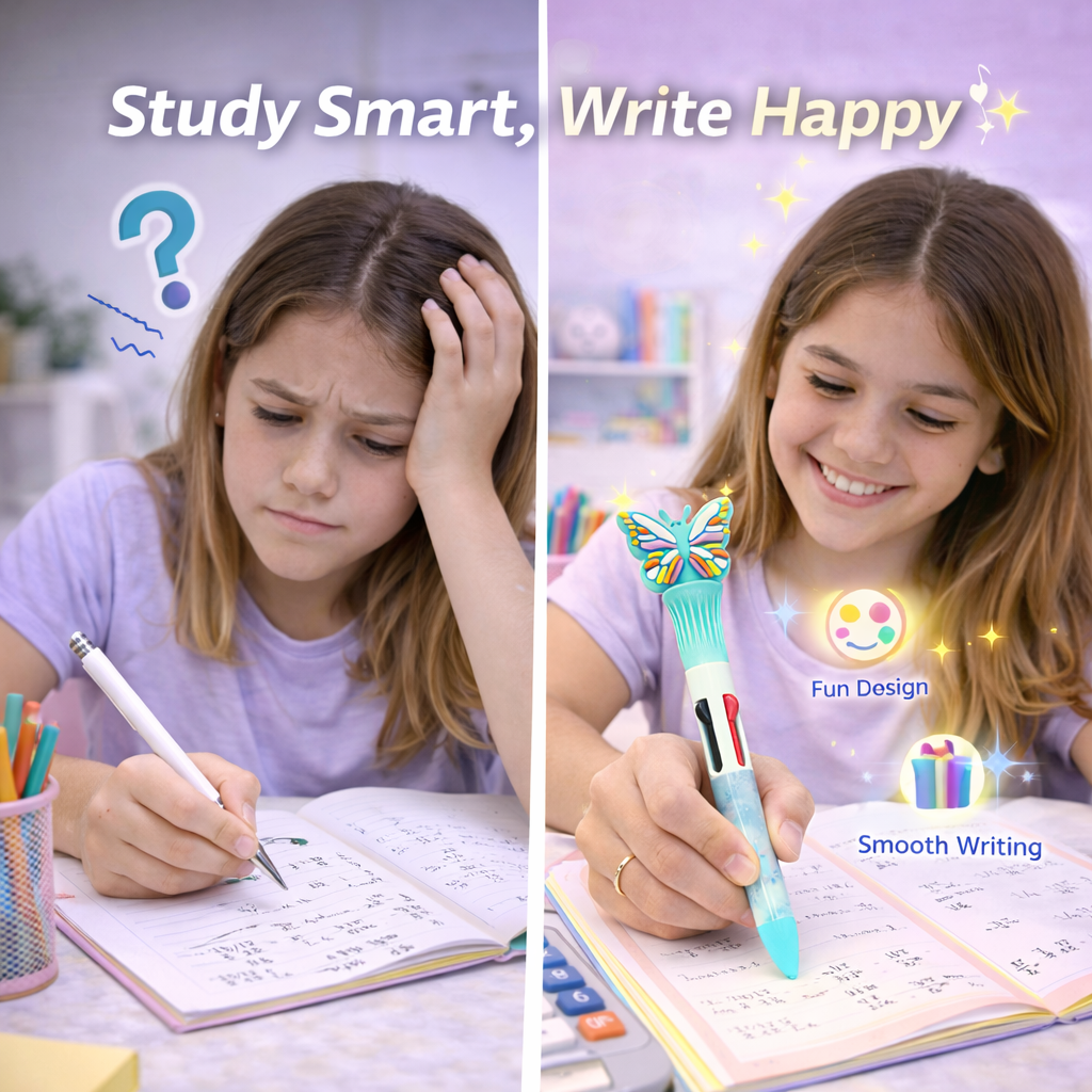 Cute Butterfly Topper Multi-Color Retractable Pens for School Supplies