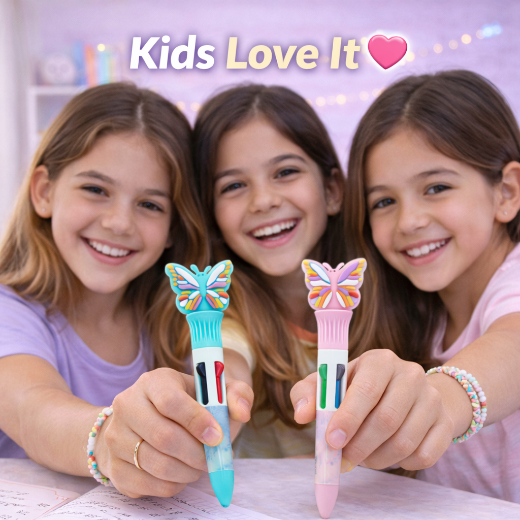 Cute Butterfly Topper Multi-Color Retractable Pens for School Supplies