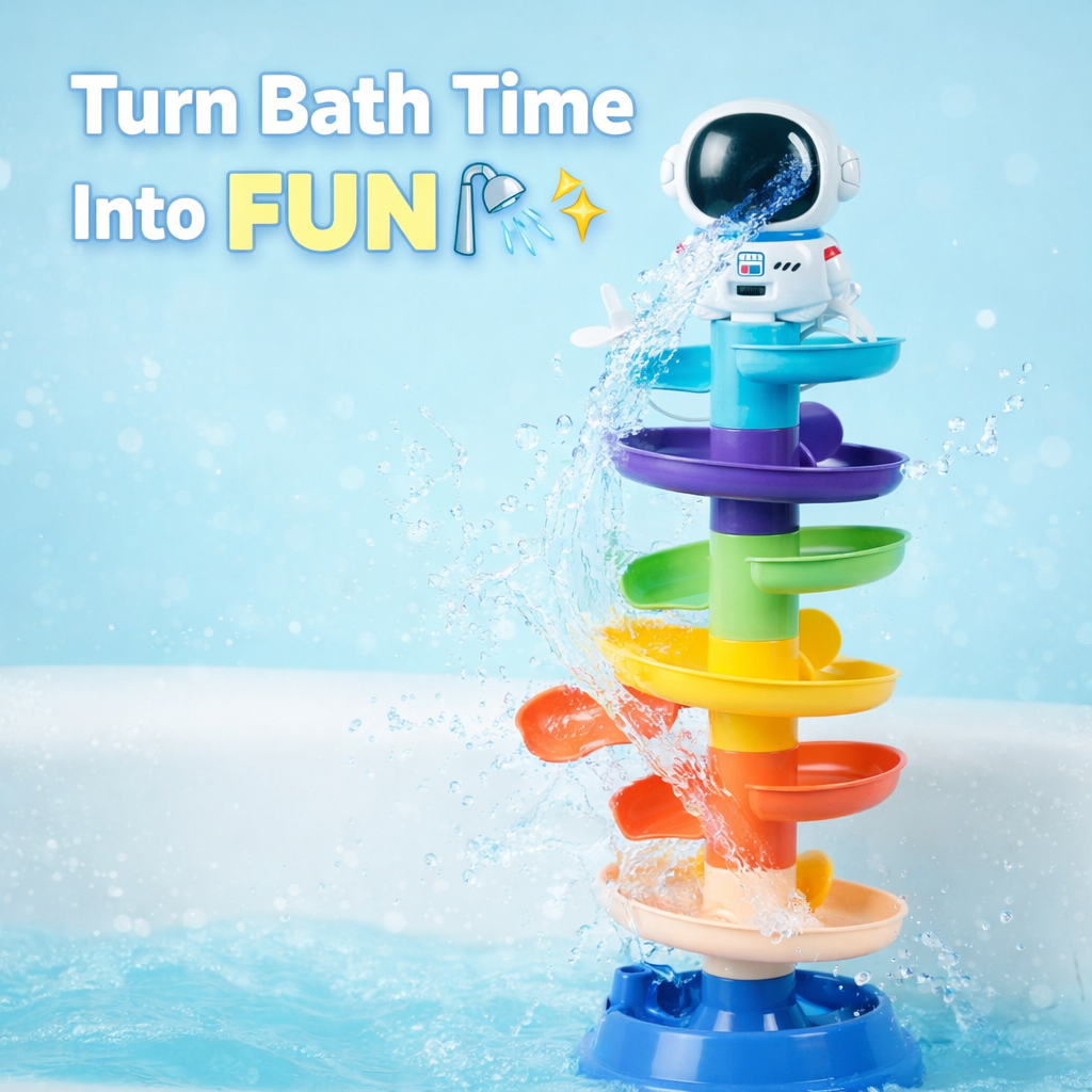 Colorful Stacking Bath Toy Water Run Astronaut Figure Fun Time