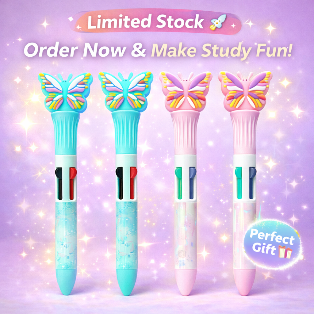 Cute Butterfly Topper Multi-Color Retractable Pens for School Supplies
