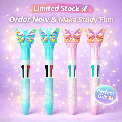 Cute Butterfly Topper Multi-Color Retractable Pens for School Supplies