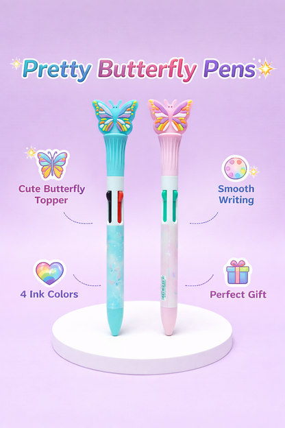 Cute Butterfly Topper Multi-Color Retractable Pens for School Supplies