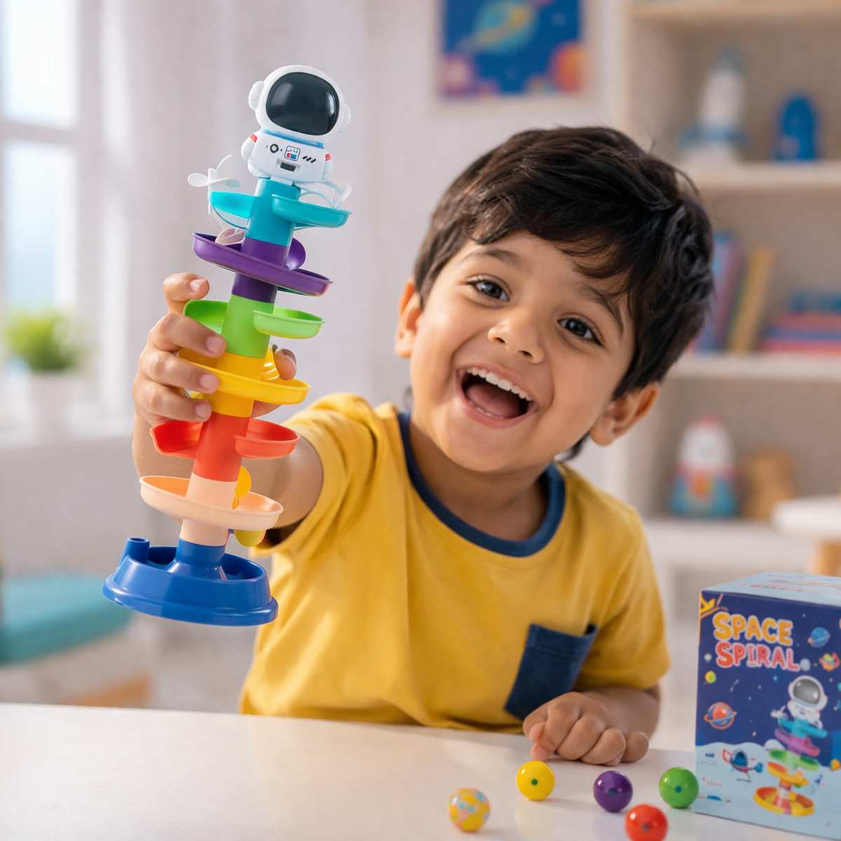 Colorful Stacking Bath Toy Water Run Astronaut Figure Fun Time