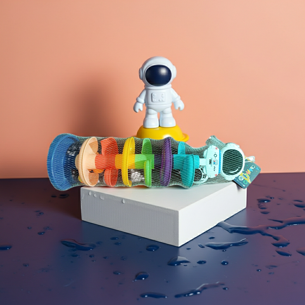 Colorful Stacking Bath Toy Water Run Astronaut Figure Fun Time