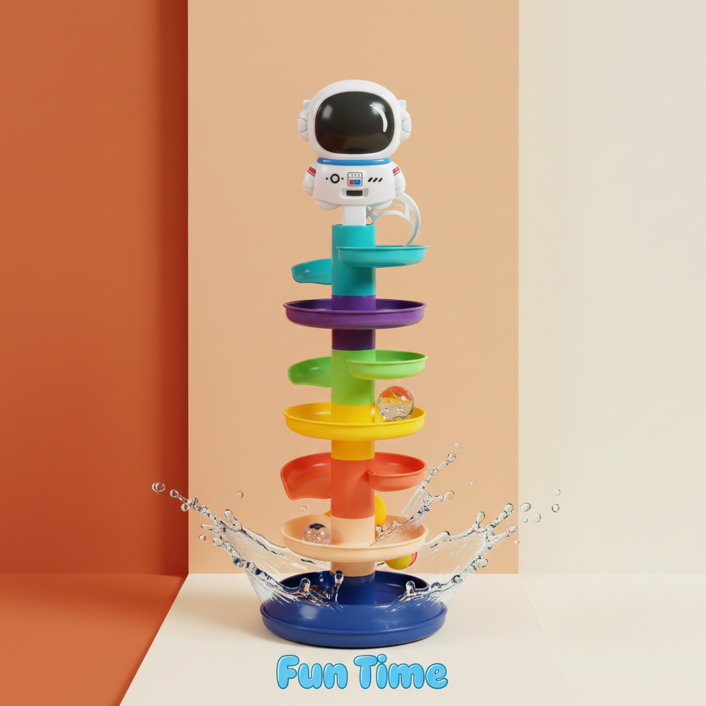 Colorful Stacking Bath Toy Water Run Astronaut Figure Fun Time