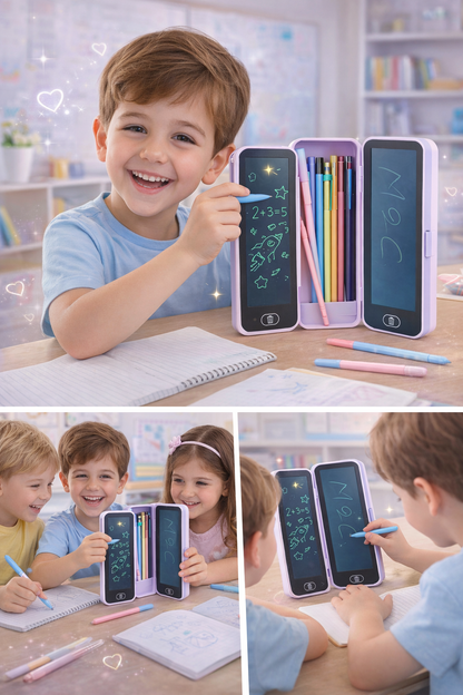 2-in-1 LCD Drawing Tablet & Pencil Case - Electronic Erasable Doodle Pad with Lock Screen, Portable Writing Board for School & Art (Model NO. 9500)