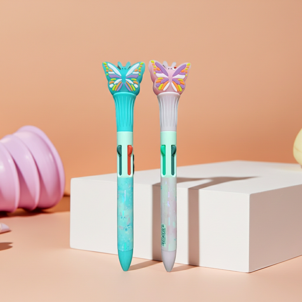 Cute Butterfly Topper Multi-Color Retractable Pens for School Supplies