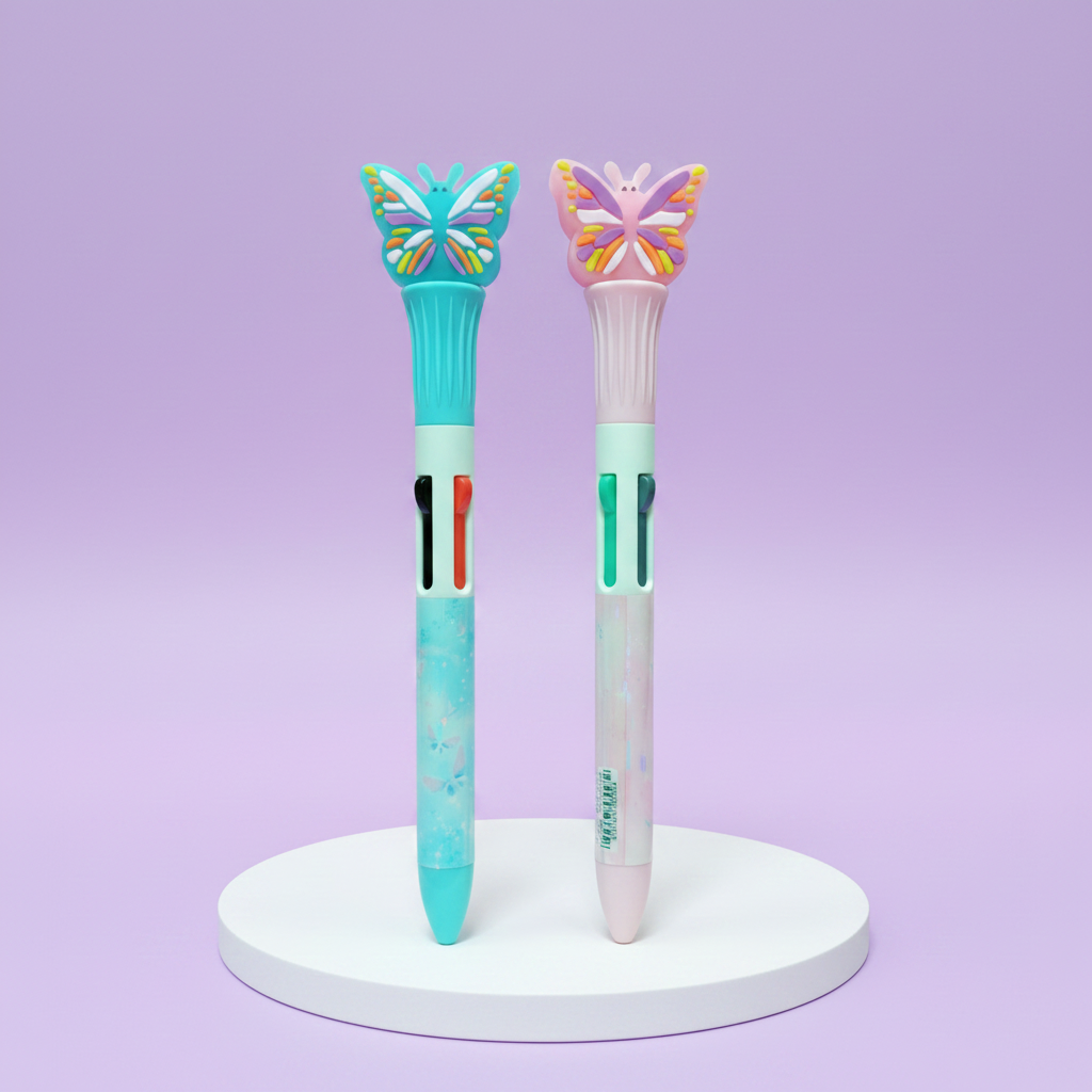 Cute Butterfly Topper Multi-Color Retractable Pens for School Supplies