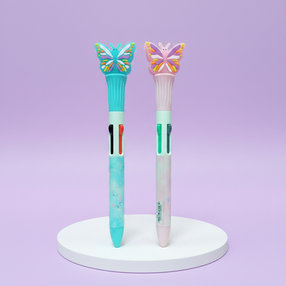 Cute Butterfly Topper Multi-Color Retractable Pens for School Supplies