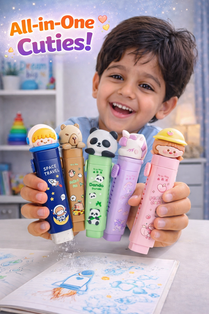 Cartoon-themed push-pull retractable erasers