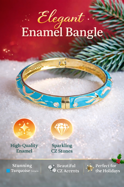 Bright Blue Pink Enamel Bangle Hinge Bracelet