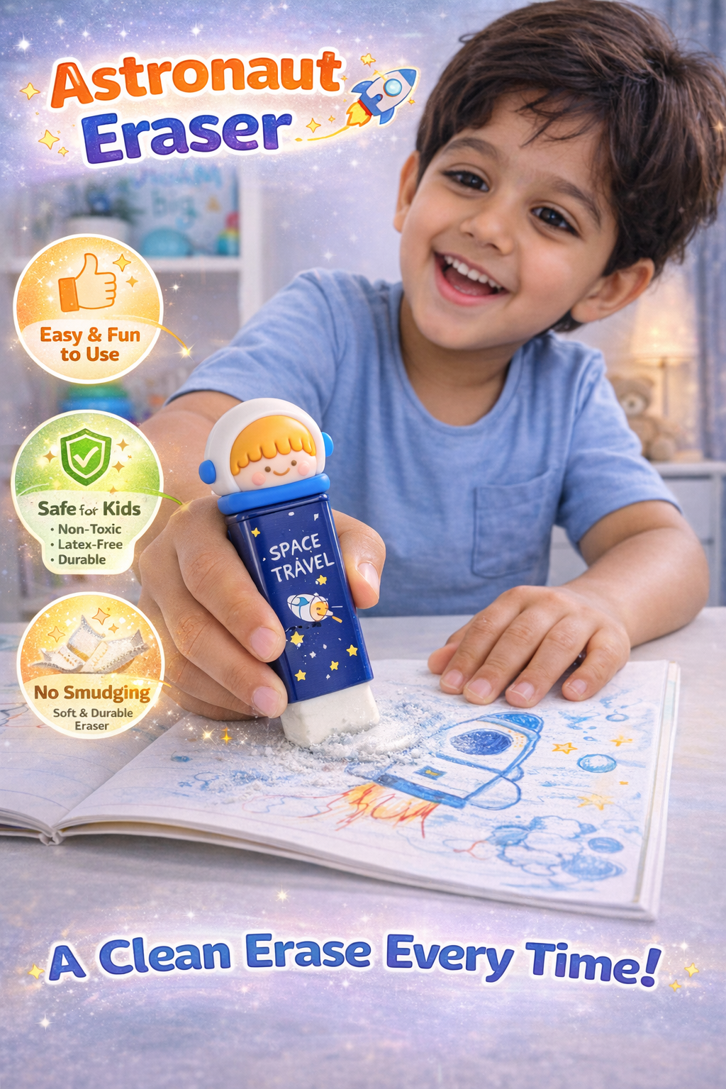 Cartoon-themed push-pull retractable erasers
