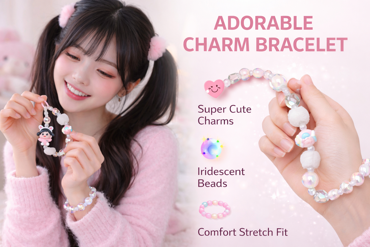 Kawaii Pink Bunny Girl Phone Charm – White Plush Pom-Pom Beaded Wrist Strap – Aesthetic Coquette Keychain & Soft Girl Lanyard for Women