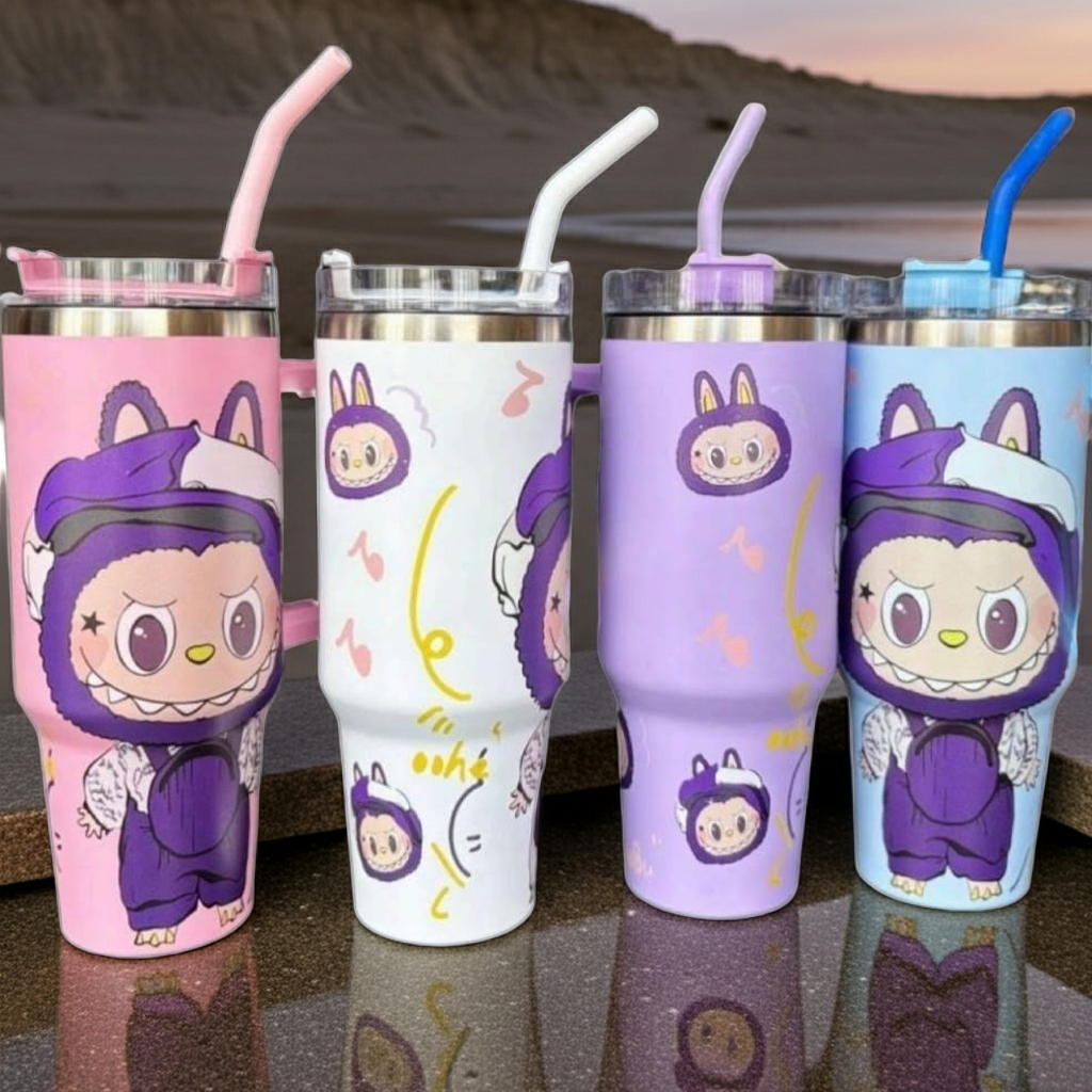 Labubu Inspired 1200ml Insulated Tumbler with Handle & Straw
