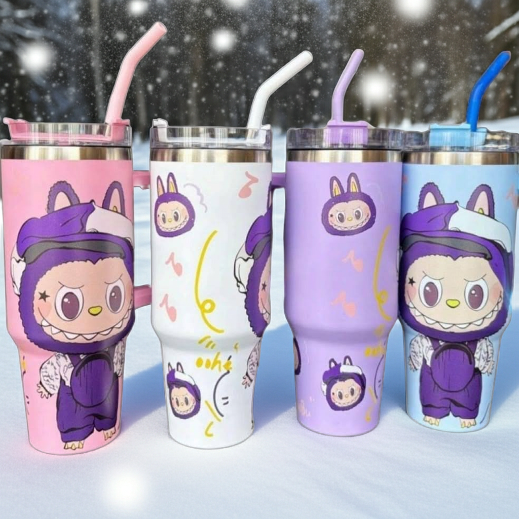 Labubu Inspired 1200ml Insulated Tumbler with Handle & Straw