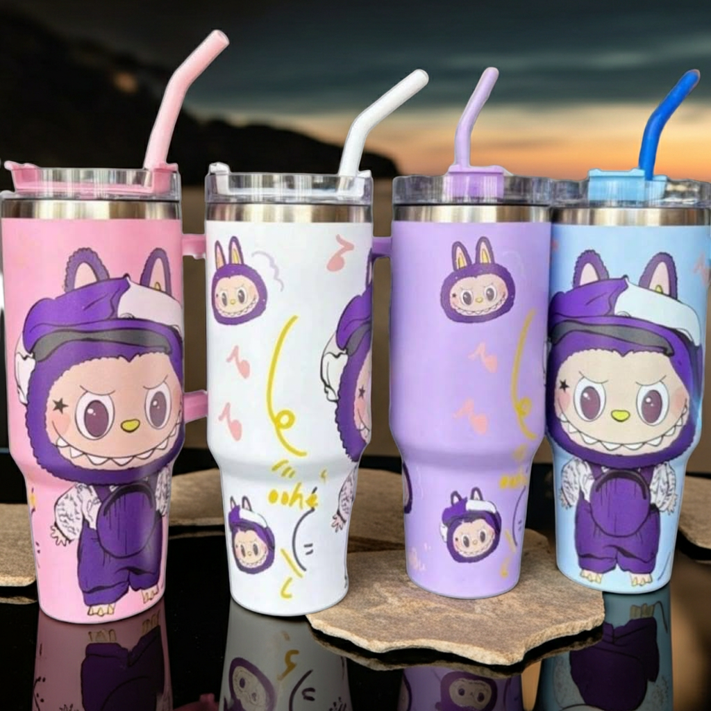 Labubu Inspired 1200ml Insulated Tumbler with Handle & Straw