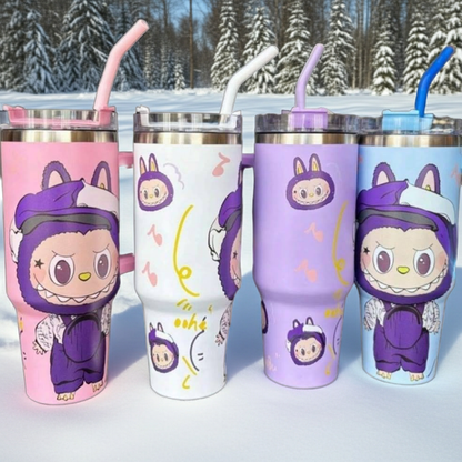 Labubu Inspired 1200ml Insulated Tumbler with Handle & Straw