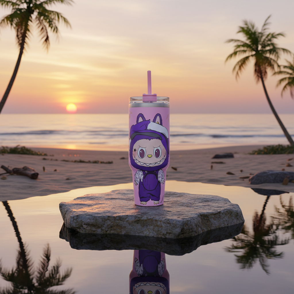Labubu Inspired 1200ml Insulated Tumbler with Handle & Straw