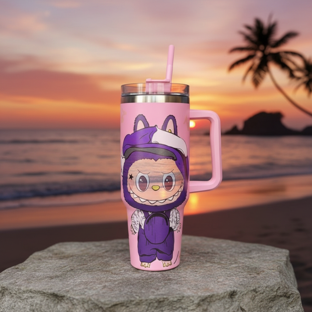 Labubu Inspired 1200ml Insulated Tumbler with Handle & Straw
