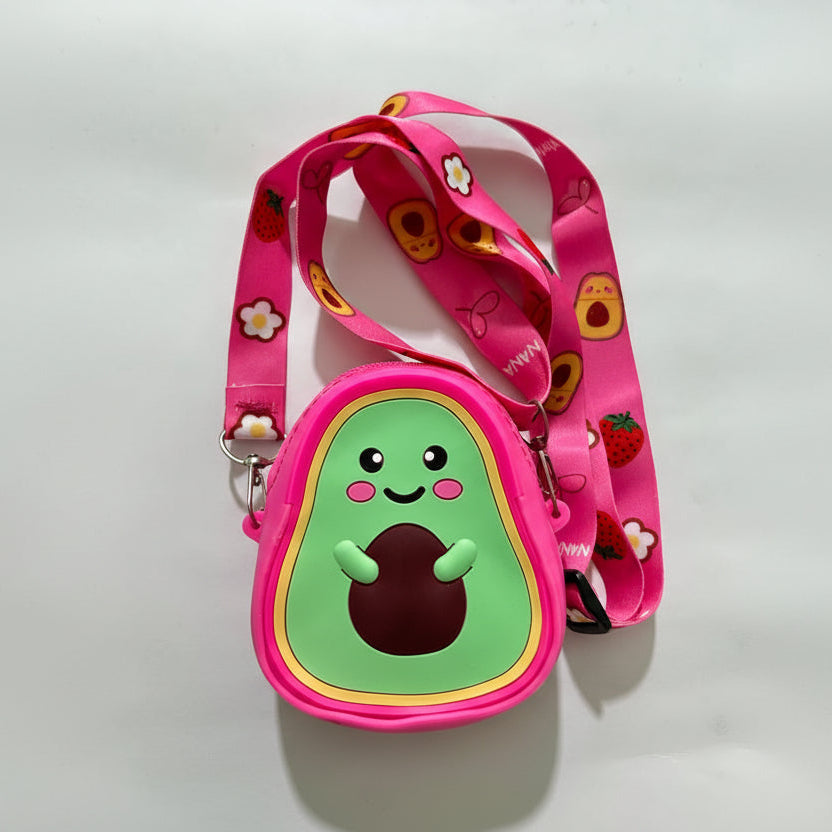 Cute Avocado Silicone Kids Crossbody Bag - Mini Cartoon Fruit Shoulder Purse with Adjustable Strap