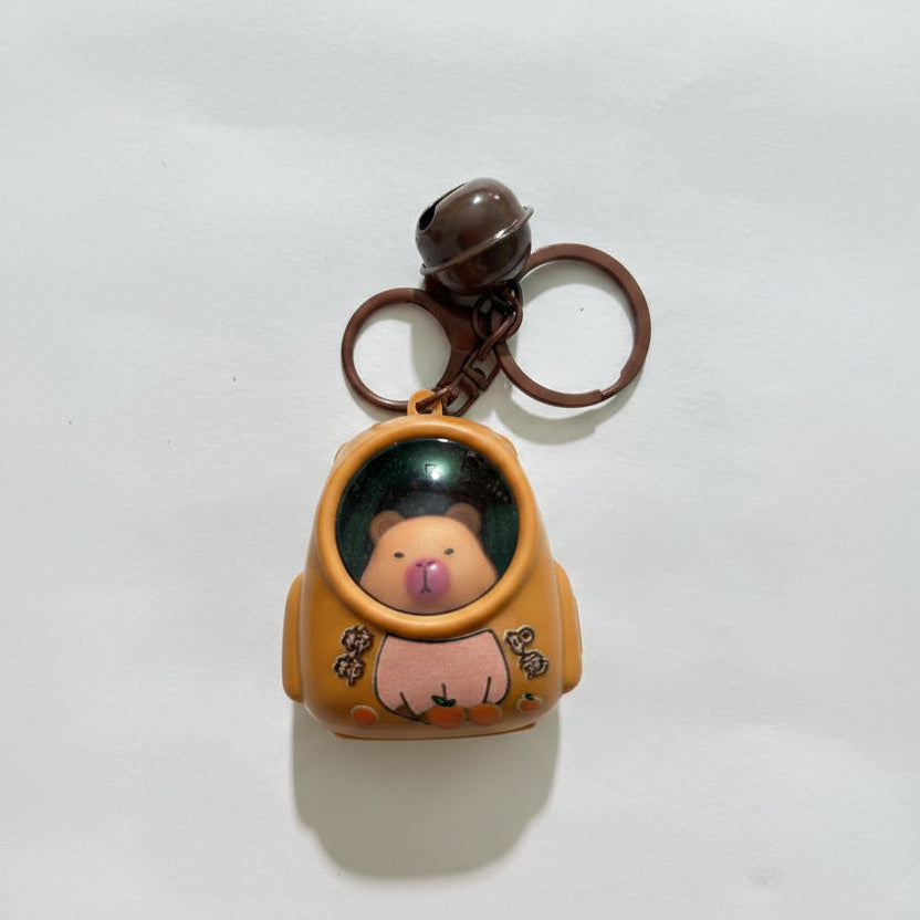 Luminous Capybara Space Capsule Keychain - Glow-in-the-Dark Cartoon Capibala Keyring for Backpacks & Gifts
