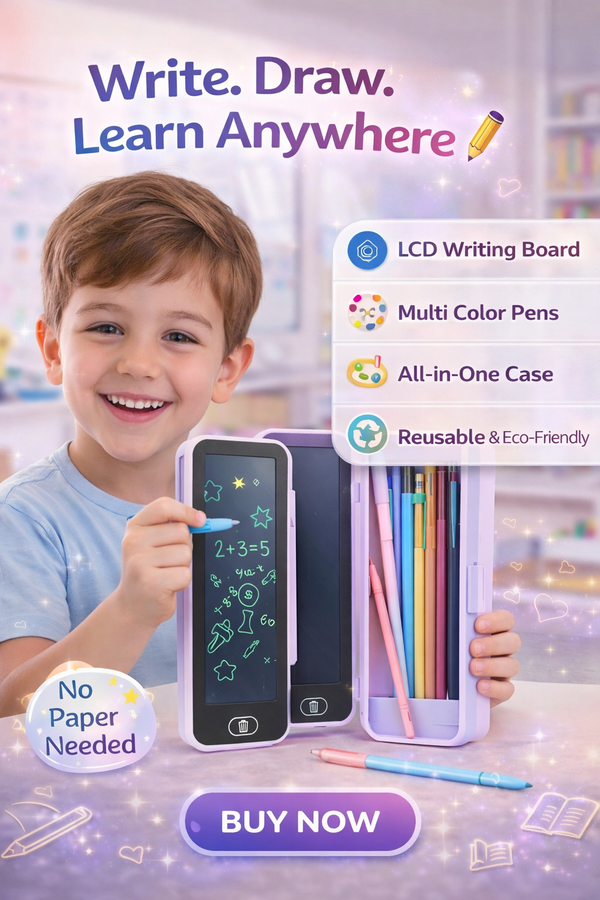 2-in-1 LCD Drawing Tablet & Pencil Case - Electronic Erasable Doodle Pad with Lock Screen, Portable Writing Board for School & Art (Model NO. 9500)